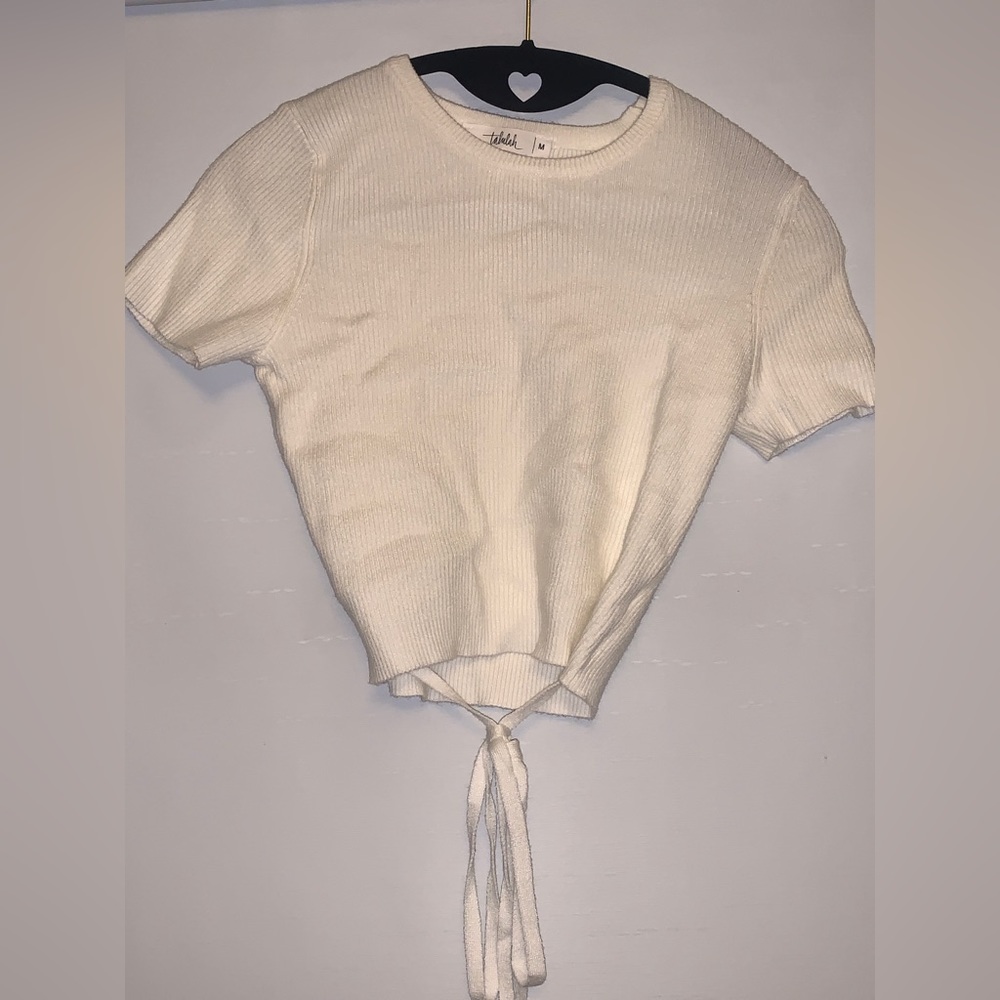 Tie back Cream Crop Sweater - Talulah Medium